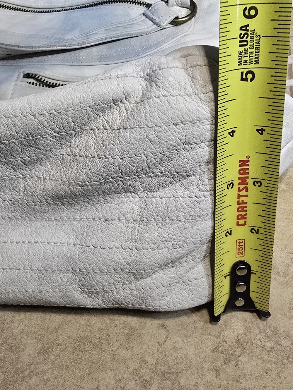 White Leather Hobo Bag with Dual Zip Pockets and Stud Detail